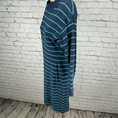 VTG Paris Sport Club Blue Green Striped Retro Long Sleeve Stretch Dress Size XS