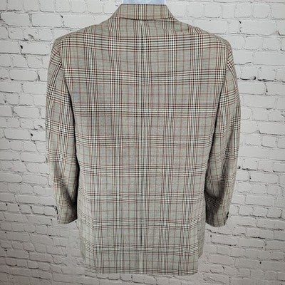 VTG Palm Beach Black White & Red Plaid 2 Button Sport Coat USA Made Size 38L
