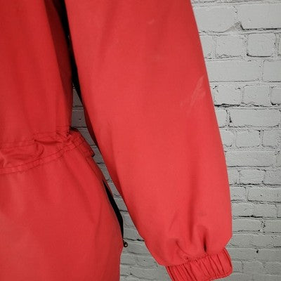VTG Skiing Passport Retro Red Insulated Hooded Zip Pockets Jacket Size Medium M