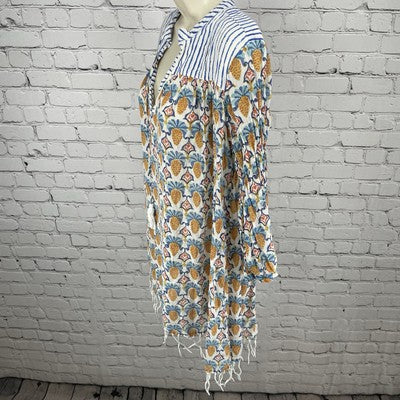 Roller Rabbit Printed 100% Cotton Lightweight Boho Tassel Tunic Top Size Small S