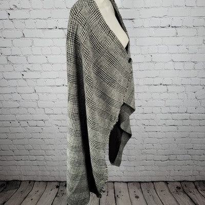 VTG Harve Benard Sport 100% Wool Woven Fringe Buttoned Lined Poncho Coat Size 14