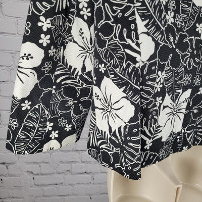 Croft & Barrow Black & White Floral Cotton Stretch Buttoned Lined Jacket Size 14