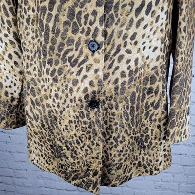 Chico's Tan Gold Leopard Buttoned Lightweight Lined Jacket 2 US 12