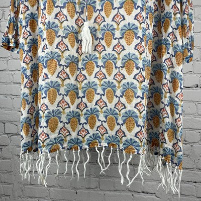 Roller Rabbit Printed 100% Cotton Lightweight Boho Tassel Tunic Top Size Small S