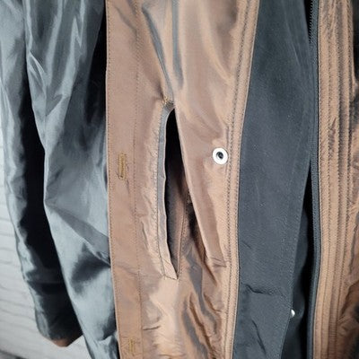 Gallery Black Brown Full Zip Snap Lightweight Lined Rain Coat Jacket Size XL