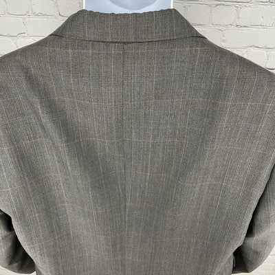 Hart Schaffner Marx Grey Brown Check 2 Button Blazer Coat USA Made Size 44L