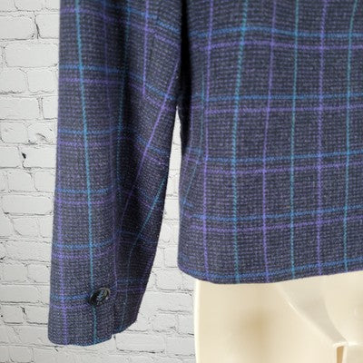 VTG Club 5' 4" Black & Purple Check Double Breasted Suit Jacket USA Made Size 4P