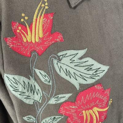 Hearts Of Palm Brown Floral Embroidered Buttoned Lightweight Jacket Size 8