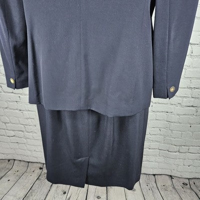 VTG Jones New York Navy 100% Wool Full Skirt Jacket Suit 2 Piece Set USA 8/10