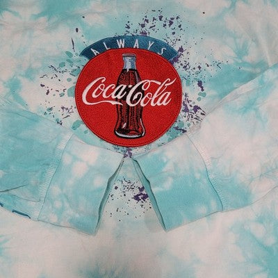 VTG Coca Cola Blue Tie Dye Crew Neck Embroidered Long Sleeve Shirt Medium M