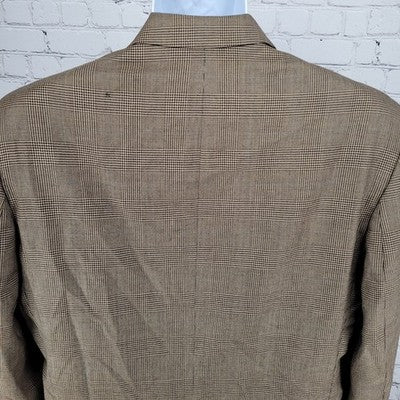 Lauren Ralph Lauren Brown 100% Wool Check 3 Button Blazer Sport Coat 41T *holes