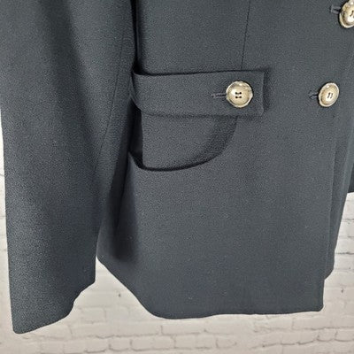 VTG Jones New York Black Worsted Wool Leopard Trim Suit Jacket USA Petite 6P