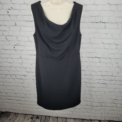 Ann Taylor Black Sleeveless Cowl Neck Lined Stretch Shift Dress Size 10