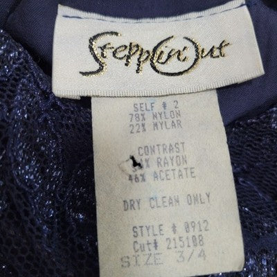 VTG Steppin Out Purple Satin Blue Lace Overlay Dress USA Made Size 3/4
