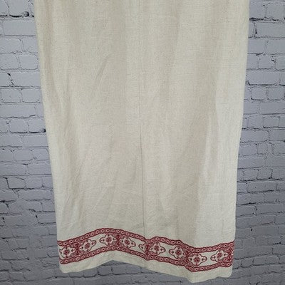 Susan Gail Collection Beige Linen Blend Red Print Buttoned Wrap Unlined Skirt 12