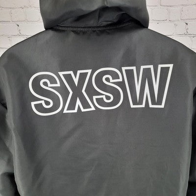 SXSW South By Southwest ATX Black Hooded Windbreaker Jacket Size Large L