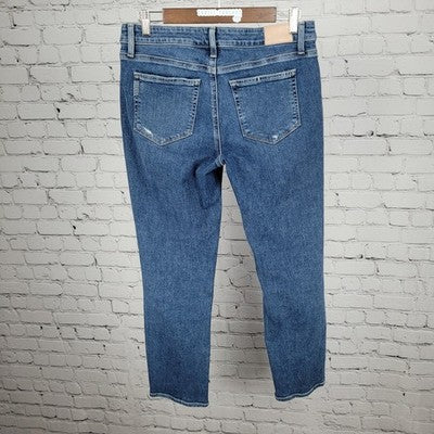 Paige Denim Blue Brigitte Distressed Mid Rise Straight Ankle Jeans 27 (29x28)