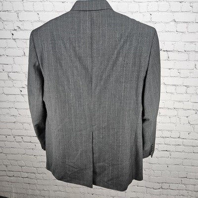 Jos A Bank Grey 100% Wool Executive Pinstriped 2 Button Blazer Sport Coat 46L