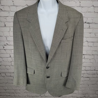 VTG Botany 500 Black & White Houndstooth Vent Blazer Sport Coat USA Size 42