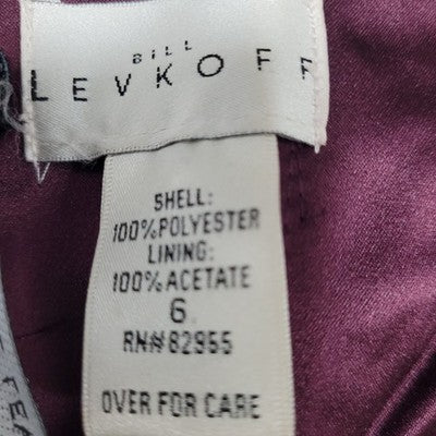 Bill Levkoff Purple Satin Strapless Pleated Back Zip Buttoned Lined Dress 6