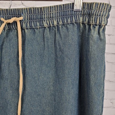 Sun River Blue Chambray Embroidered Floral Lace Trim Unlined Maxi Skirt Medium M
