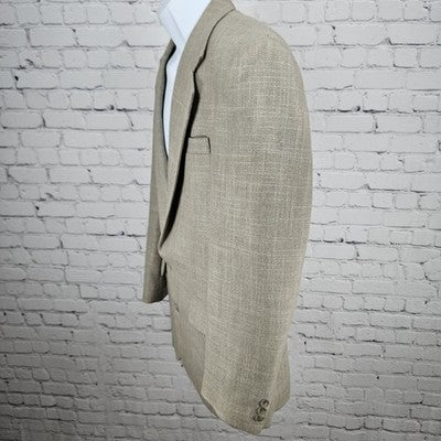 VTG Haggar Gallery Beige Check 2 Button Vented Notch Blazer Sport Coat USA 38
