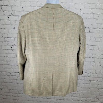 Haspel Cream Black Silk Wool Houndstooth 2 Button Blazer Sport Coat Size 46R