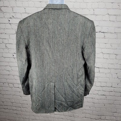 Stafford Black White Silk Wool Blend 2 Button Notch Blazer Sport Coat 44L