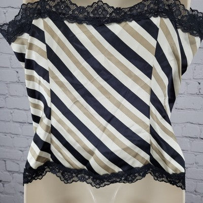Classiques Entier Beige & Black 100% Silk Lace Zipped Camisole Top Size Small S