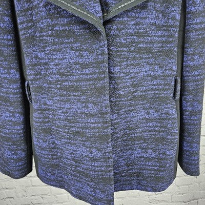 Tahari Black Purple Knit Textured Snapped Collared Pockets Lined Jacket 12