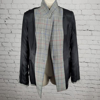 Lewit Grey Wool Stretch Glen Check 1 Button Vented Notch Blazer Suit Jacket 8