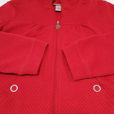 Petite Sophisticate Red Quilted Knit Full Zip Lightweight Unlined Jacket Size PL