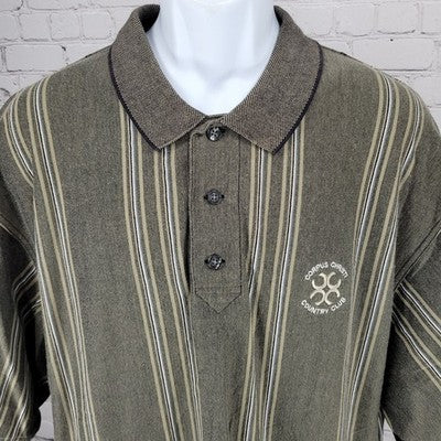 Corpus Christi Country Club Black Tan Striped Short Sleeve Golf Polo Shirt XXL