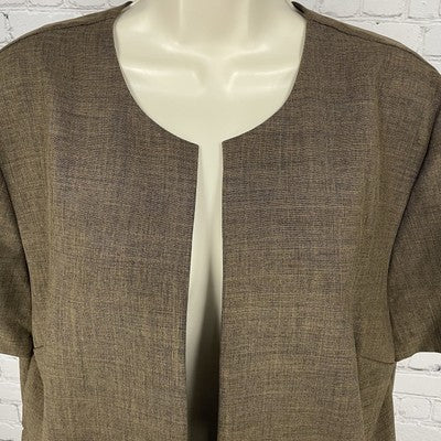 Periwinkle Brown Embroidered Floral Open Short Sleeve Lightweight Jacket Size 14