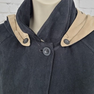 London Fog Black Microfiber Stretch Buttoned Hooded Warmer Liner Coat M Petite