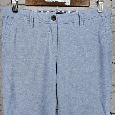 Talbots Blue Relaxed Chambray 100% Cotton Mid Rise Tapered Pants 4P (31x26)