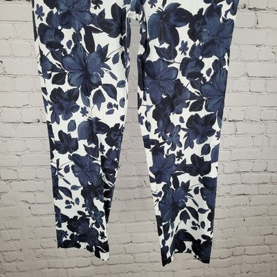 Joseph Ribkoff Blue Floral Lightweight Stretch Mid Rise Pants Size 8 (26x36)