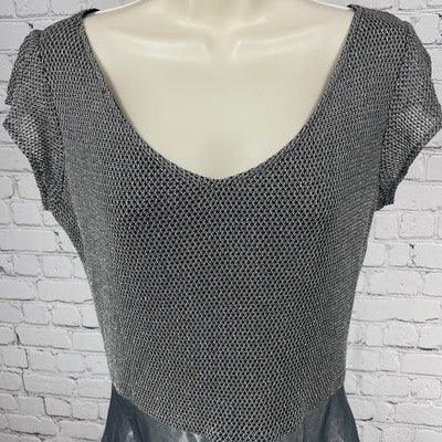 JS Collections Grey Metallic Fit & Flare Short Sleeve Prom Evening Dress Size 12