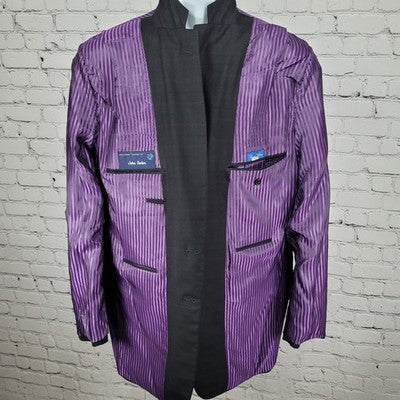Royal Classic Black Purple Pinstriped 2 Button Notch Blazer Sport Coat USA 45L