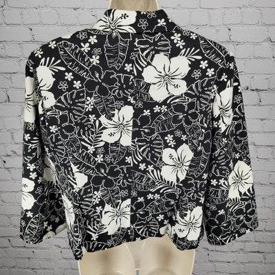 Croft & Barrow Black & White Floral Cotton Stretch Buttoned Lined Jacket Size 14