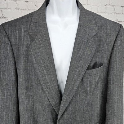 Jos A Bank Grey 100% Wool Executive Pinstriped 2 Button Blazer Sport Coat 46L