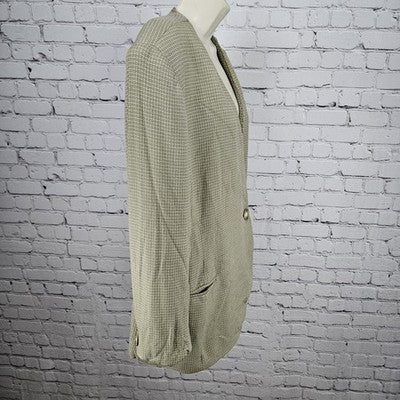 VTG Jones New York Green Beige 1 Button Collarless Padded Suit Jacket USA 16
