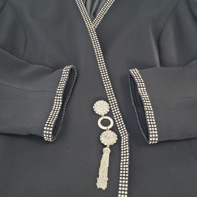 Promise New York Black Rhinestone Trim Embellished Brooch Lined Jacket Size 14