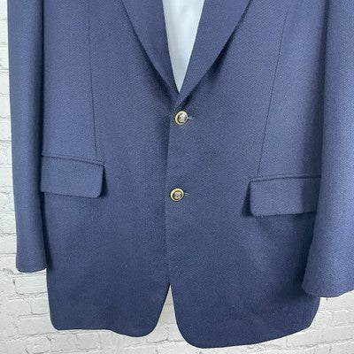 VTG Just Men’s Navy Textured 2 Gold Button Ventless Blazer Sport Coat Size 42L