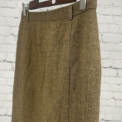 VTG Adolfo Studio Brown Wool Blend Back Slit Lined Zip Closure Skirt Size 8