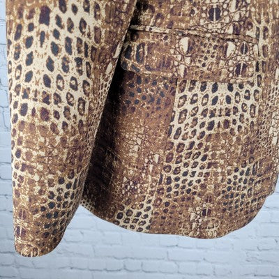 Peace Of Cloth Brown Animal Print 1 Button Stretch Blazer Jacket USA Made Size 8