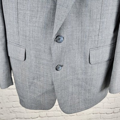 VTG Evan Picone Grey Check 2 Button Vented Notch Blazer Sport Coat USA 42R
