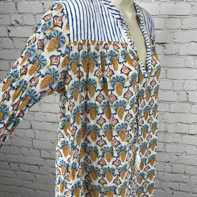 Roller Rabbit Printed 100% Cotton Lightweight Boho Tassel Tunic Top Size Small S
