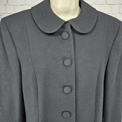 VTG Jones New York Black 100% Wool Midi Skirt Suit 2 Piece Set USA 10/12