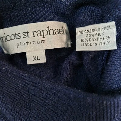 Tricots St Raphael Navy Merino Wool Silk Cashmere Sweater Italy Made Size XL